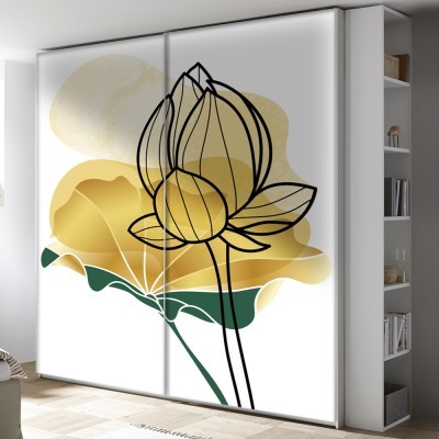 Χρυσά λουλούδια, Line Art, Αυτοκόλλητα ντουλάπας, 100 x 100 εκ. (45524)